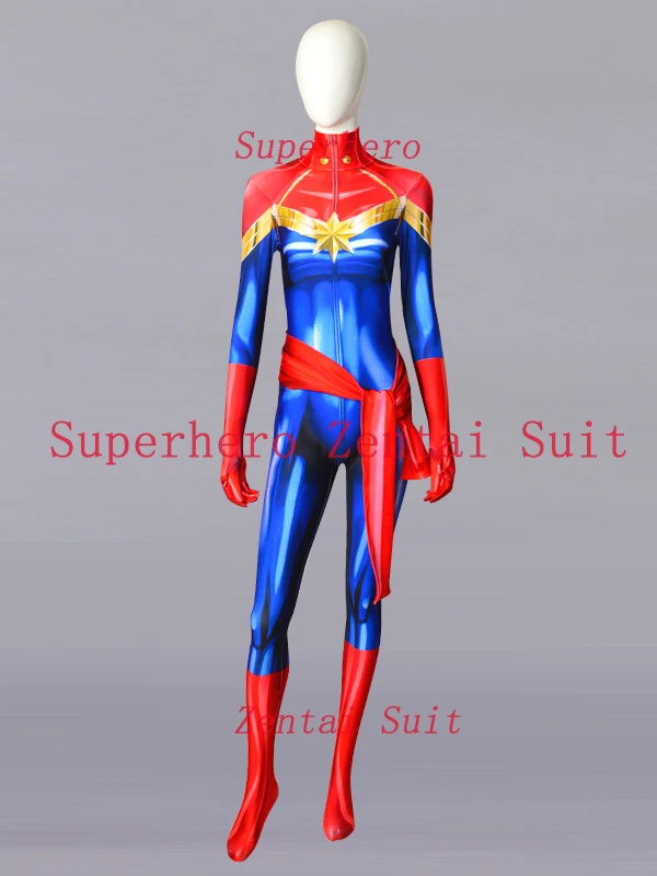 Ms. Marvel Carol костюм кары Дэнверс спандекс 3D принт женский супергерой костюмы