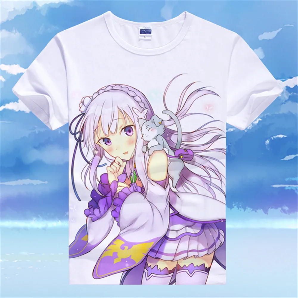 Футболка для косплея Re:Zero кара хаджимера Isekai Seikatsu аниме Эмилия Рем футболка