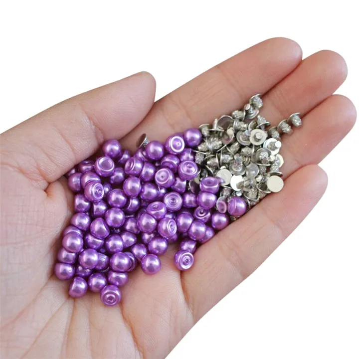 Purple Pearl Rivets 200 Наборы 6 мм цветные заклепки с искусственным жемчугом Сделай Сам одежда кожаная обувь аксессуары бусины шипы Свадебный декор заклепки жемчуг - Цвет: Purple Pearl Rivets