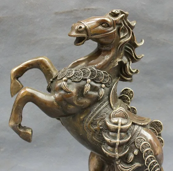 YM 322 10&quot Folk Chinese Bronze Copper Year Zodiac Wealth Up Leg Horse Statue On Coin | Дом и сад