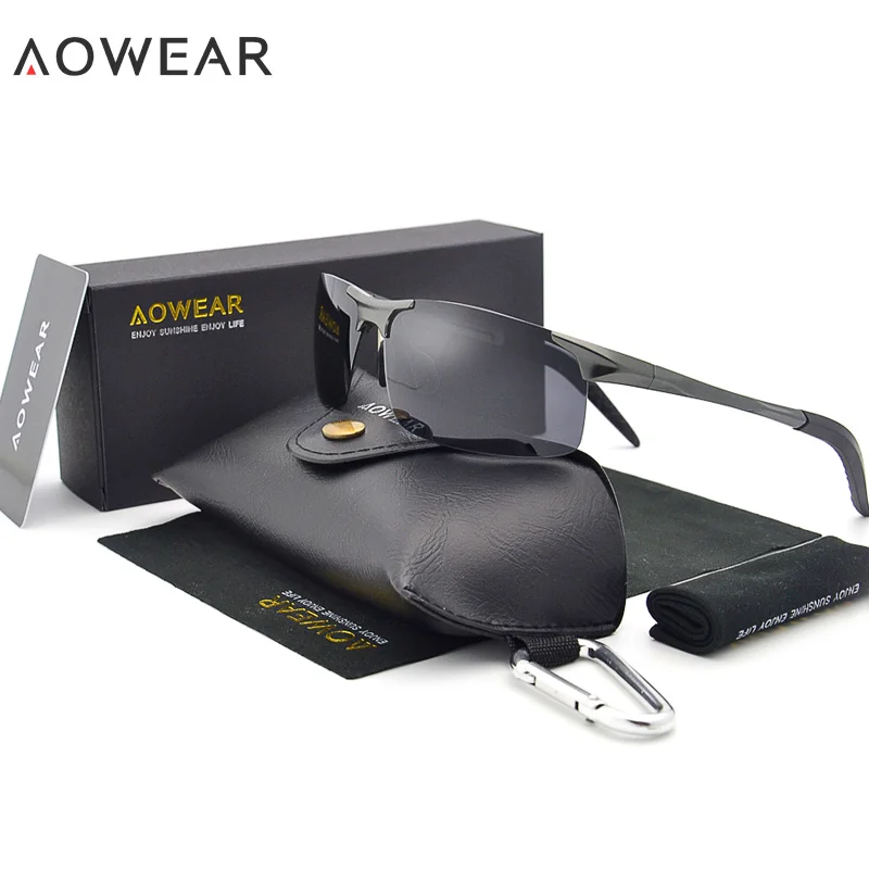 AOWEAR, настоящие, алюминий, магний, спортивные солнцезащитные очки, мужские, поляризационные, без оправы, солнцезащитные очки, мужские, очки, lunette de soleil H02