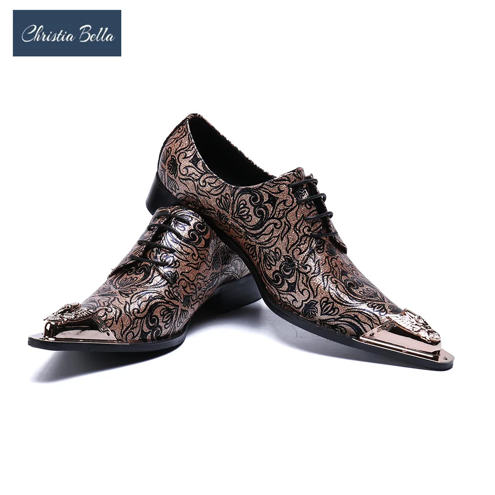 

Men's Fashion Floral Wedding Dress Shoes Lace Shoes Genuine Leather Oxfords Shoes for Men Metallic Toe Gold Dress Shoes Men