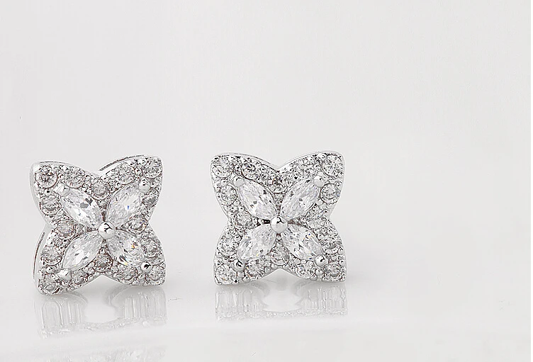 Fashion Hot Women'S Flower Shape Zircon Inlay Jewelry Platinum Plated Stud Brand Earrings New Free Shipping | Украшения и
