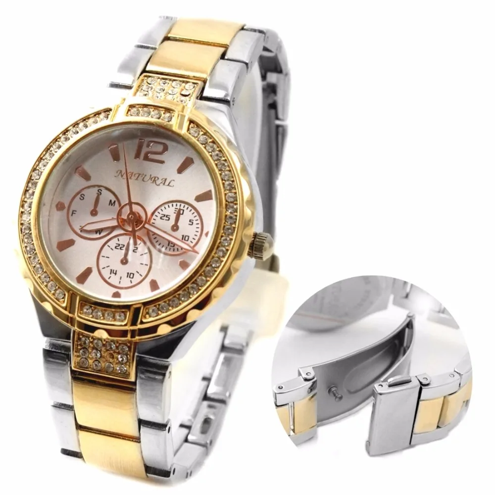 

Japan PC21J Movement Waterpoor watch Female Analog Quartz Round Natural Wrist Watch Silver Metal Band White Dial