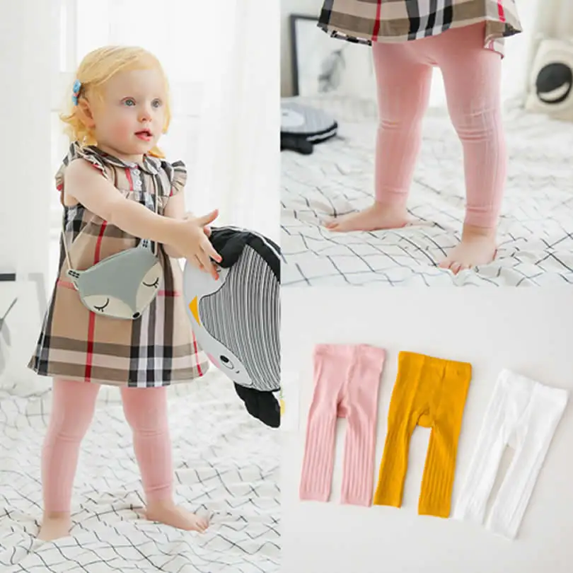 Детские колготки для девочек облегающие корейские хлопковые однотонные малышей