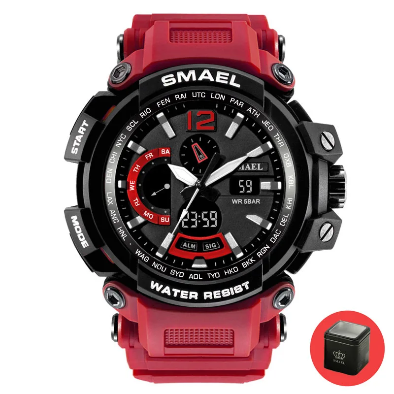 Full Red with box SMAEL, наручные часы для мужчин, брендовые, Relogio Masculino, водонепроницаемый светильник, модные часы для мужчин, 1702, часы для мужчин, военные, армейские, цифровые - Цвет: Full Red with box