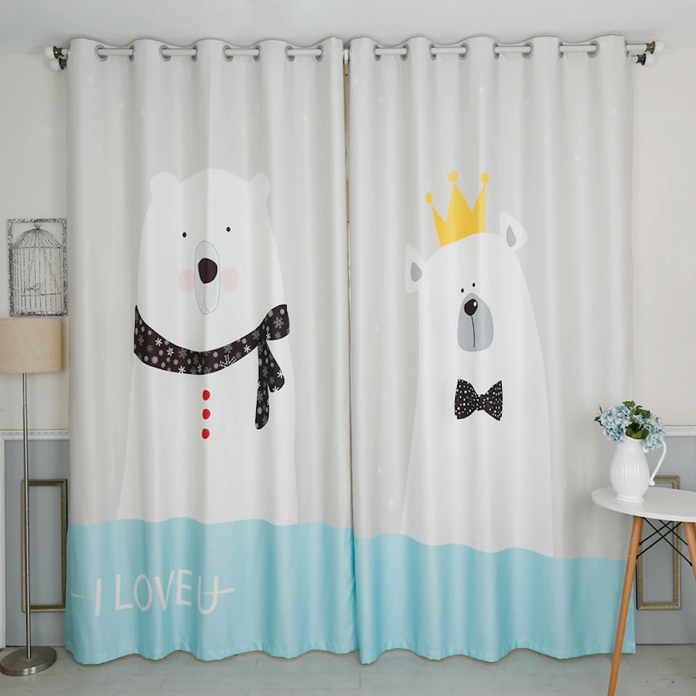 

Custom Nursery Kids Children Window Curtain Drape Hangings for Living Room Bedroom Curtain Gauze Tulle Sheer Polar Bear Aqua