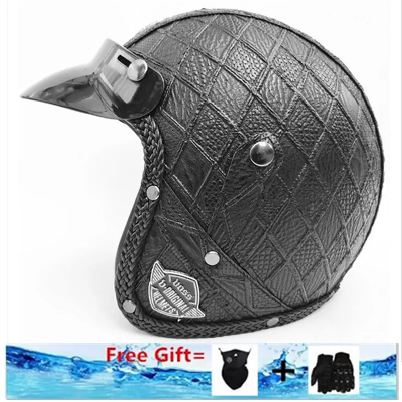 

helmet motorcycle open Face Helmet can add removed mask Retro PU Leather Open Face Cruiser Scooter Moto Helmet kask