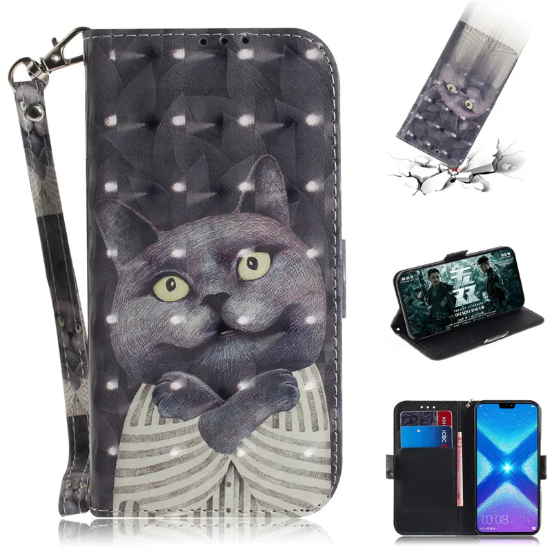 Флип-кожаный чехол для Fundas huawei Honor 8X, чехол для Coque huawei Honor 8 X, чехол с 3D рисунком, кошелек, подставка, чехол для телефона Caque