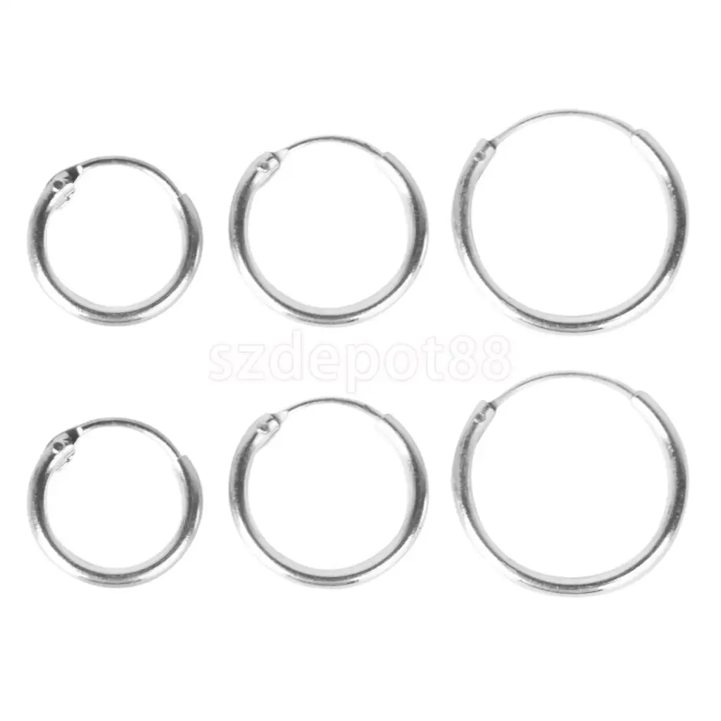 Серьги кольца SPMART серебристого цвета 3 пары не вызывает аллергии 8 10 12 мм|hoop earrings