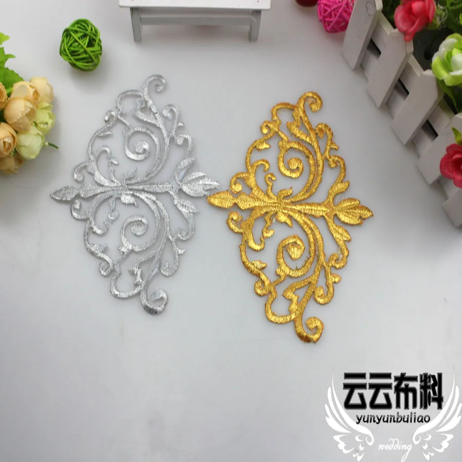 Золото и серебро вышивка/наклейки на ткани/костюмы для выступлений костюм Хана