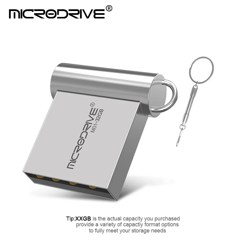 Серебристый Водонепроницаемый супер мини металлический USB флеш-накопитель 128 Гб 64 ГБ 32 ГБ 16 ГБ 8 ГБ 4 ГБ карта памяти Флешка u-диск с брелоком - Цвет: Серебристый