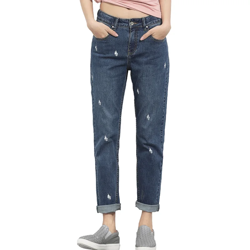 LEIJIJEANS Весна и лето размера плюс облегчающие принты средней талии полная длина Модные свободные джинсы бойфренды женские джинсы
