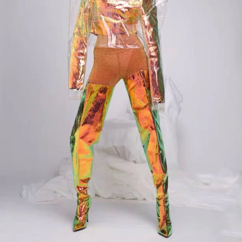 Женские ботфорты с острым носком Arden элегантные из ПВХ на массивном каблуке