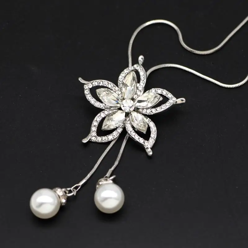 

Shinning Crystal Flower Tassel Long Necklace Women Bijoux New Fashion Jewelry Necklaces & Pendants Gift