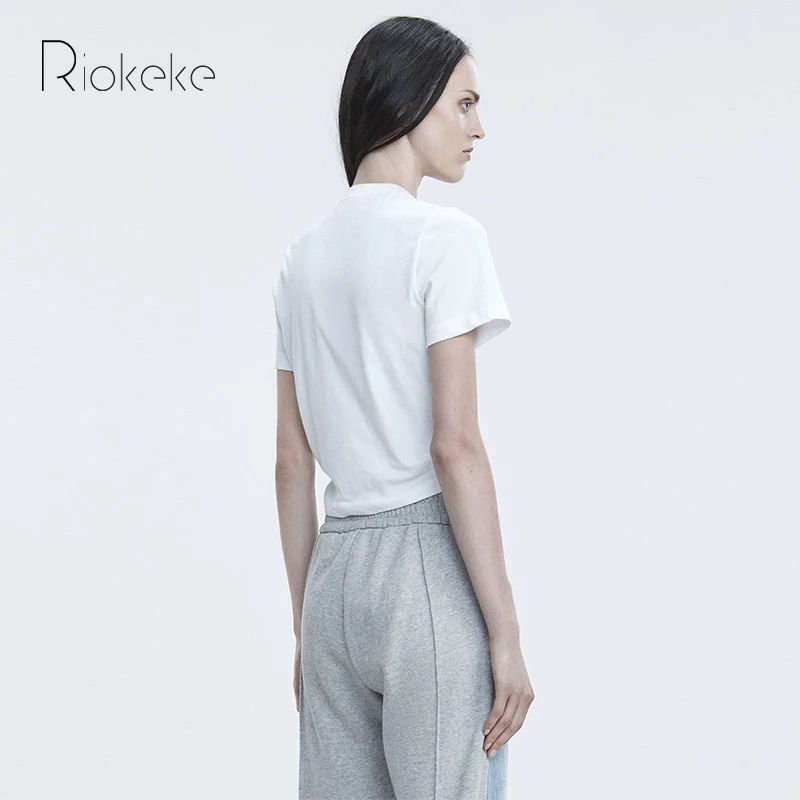 Riokeke укороченный топ короткая футболка для женщин из хлопка с завязками