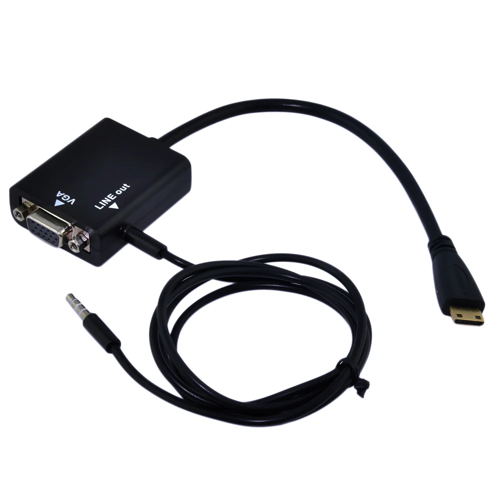 1080p Mini HDMI Male to VGA Video Converter Adapter Cable with 3.5mm Audio Black |