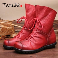 new autumn and winter leather anti skid womens boots folk style retro warm warm boots flat boots mom short boots big size 35 42