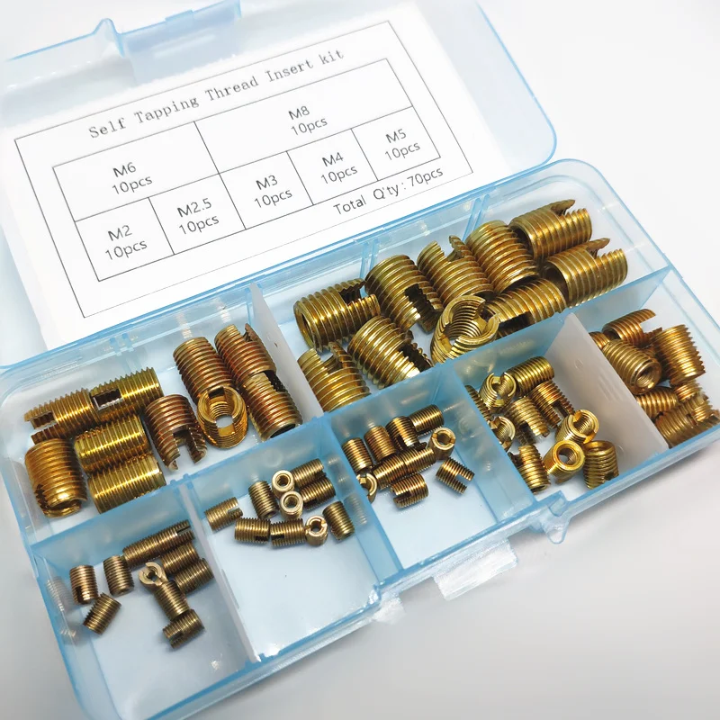 

50/70pcs Self Tapping Threaded Inserts M2 M2.5 M3 M4 M5 M6 M8 Stainless steel or Corbon Steel Thread Inserts Repair Tools set