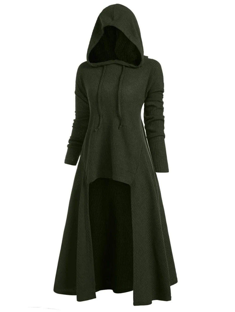 Plus Size High Low Hooded Ribbed Sweater Spring Long Sleeve Drawstring Sweaters Hooded Dresses Pregnant Women Pullovers