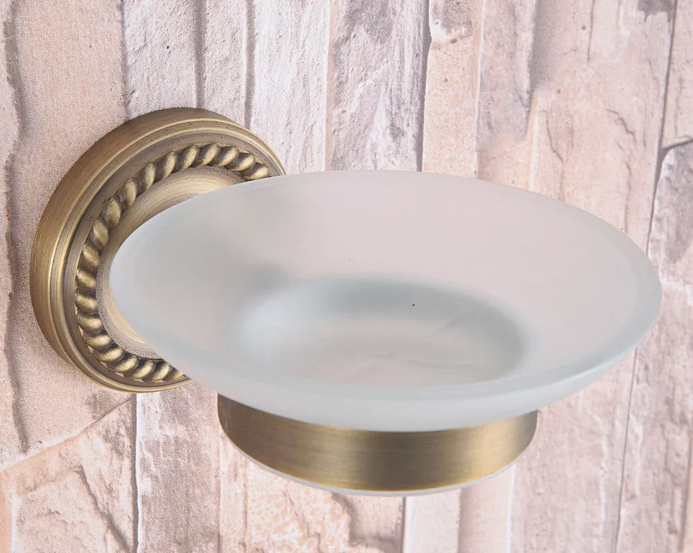 

Bathroom Accessory Vintage Retro Antique Brass frosted Glass Soap Dish Wall Mounted Bathroom Soap Dish Holder mba261