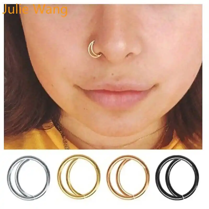 Julie Wang 4 шт. 8 мм кольцо для носа из нержавеющей стали 4 цвета носовые кольца с ложным пирсингом обруч для перегородки Пирсинг клип панк женские украшения для тела