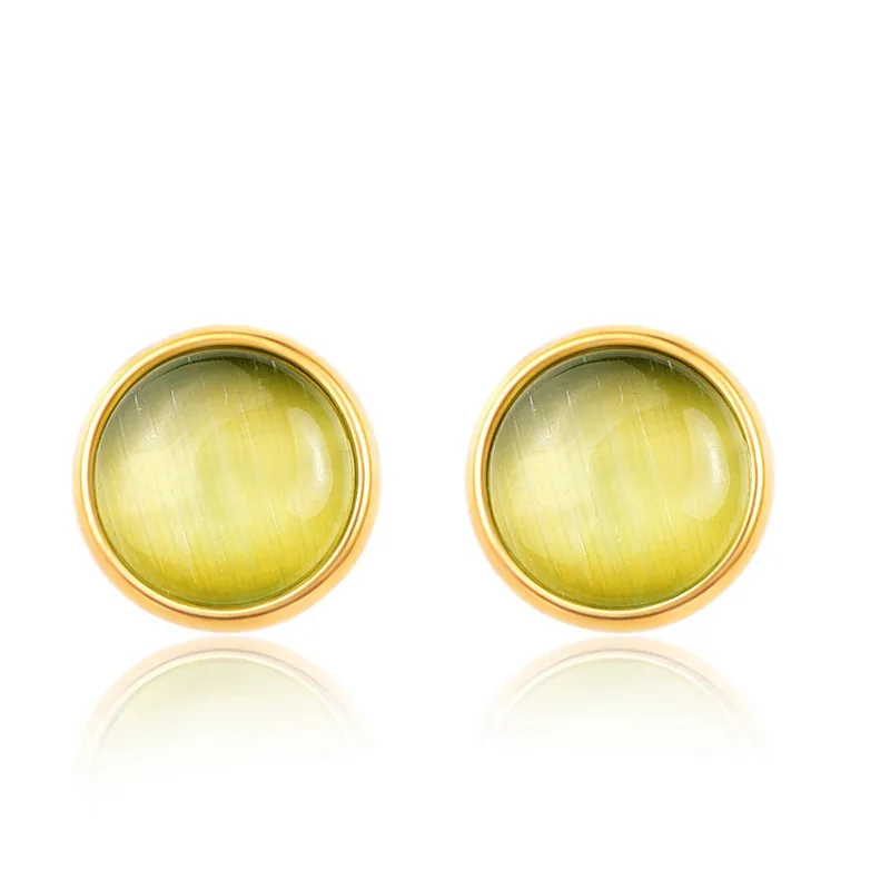 Cute Women Earrings Colorful Round Small Stainless Steel Stud Cat Eye Stone Earings Brincos Para As Mulheres Oorbellen | Украшения и