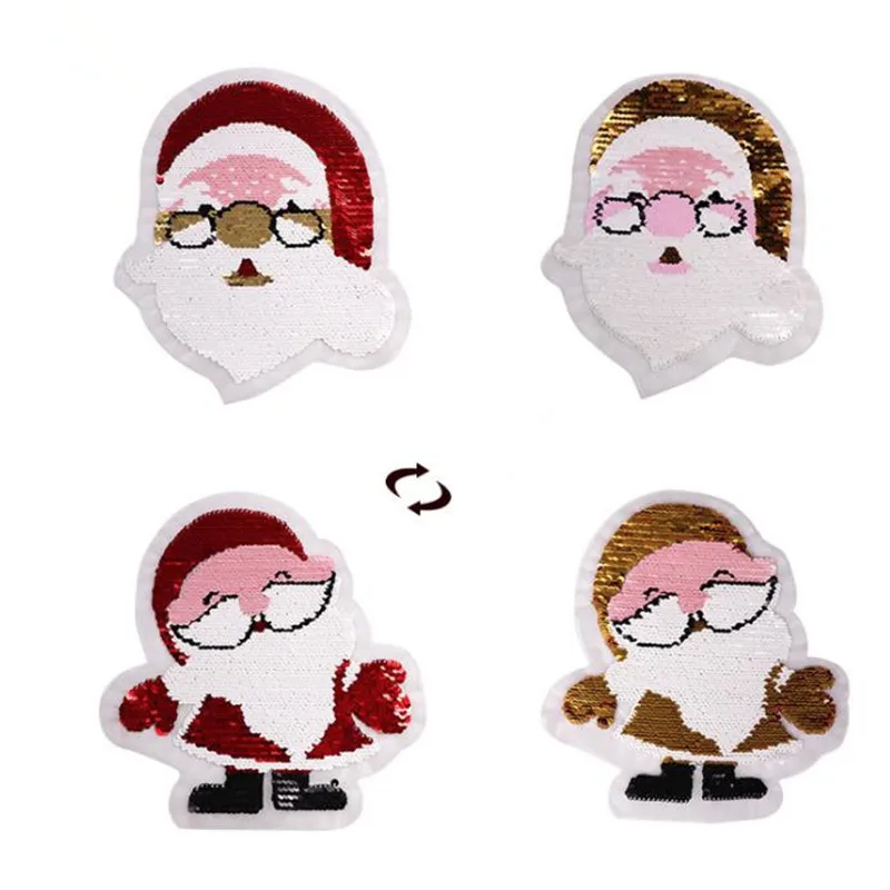 ShinEquin Father Christmas flip the double sided Patches for clothing Diy Reversible change color sequins Patch T-shirt Stickers | Дом и сад