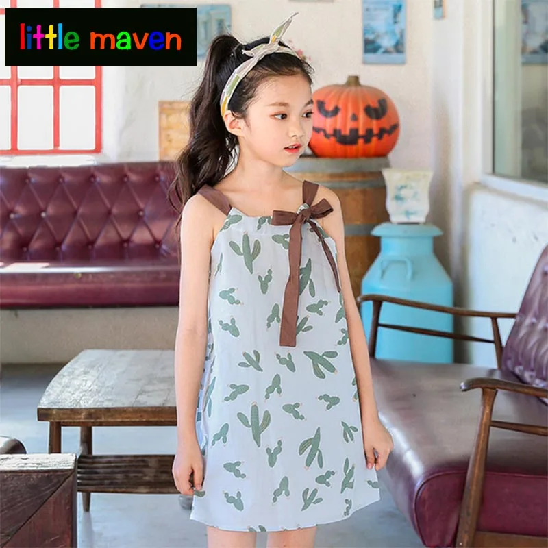 Girls Dresses Holiday 2018 Korean Mother Daughter Cactus Print Princess Sleeveless Lace Kids Summer Children's Clothing | Детская