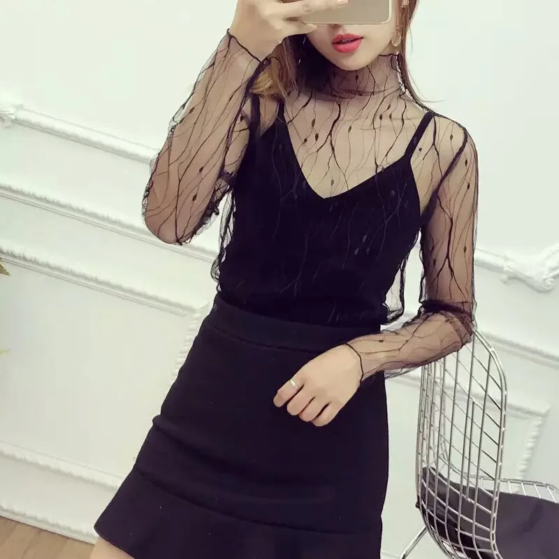 2017 модные сетчатые Женские топы с длинными рукавами популярные сексуальные