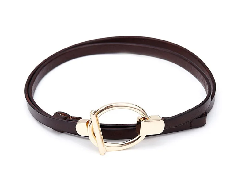 Elegant Genuine Leather Belt Women First Layer Of Cowhide Strap Female Fashion Round Buckle Leather Dress Thin Belts For Women