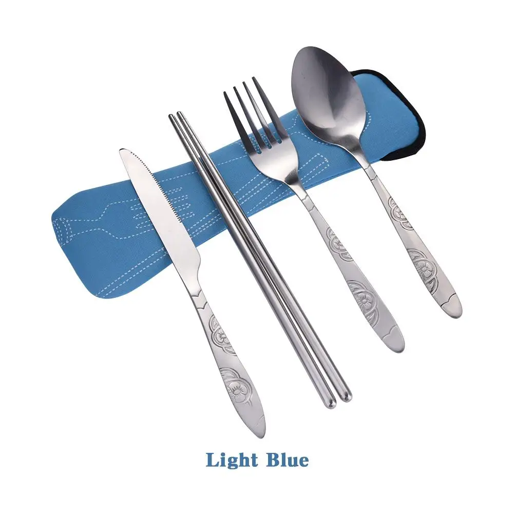 Light Blue Столовая ложка, вилка, палочки дозирующая детская ложка для 4 шт./компл. Нержавеющая сталь Столовые приборы Открытый Портативный для путешествий походный набор посуды - Цвет: Light Blue