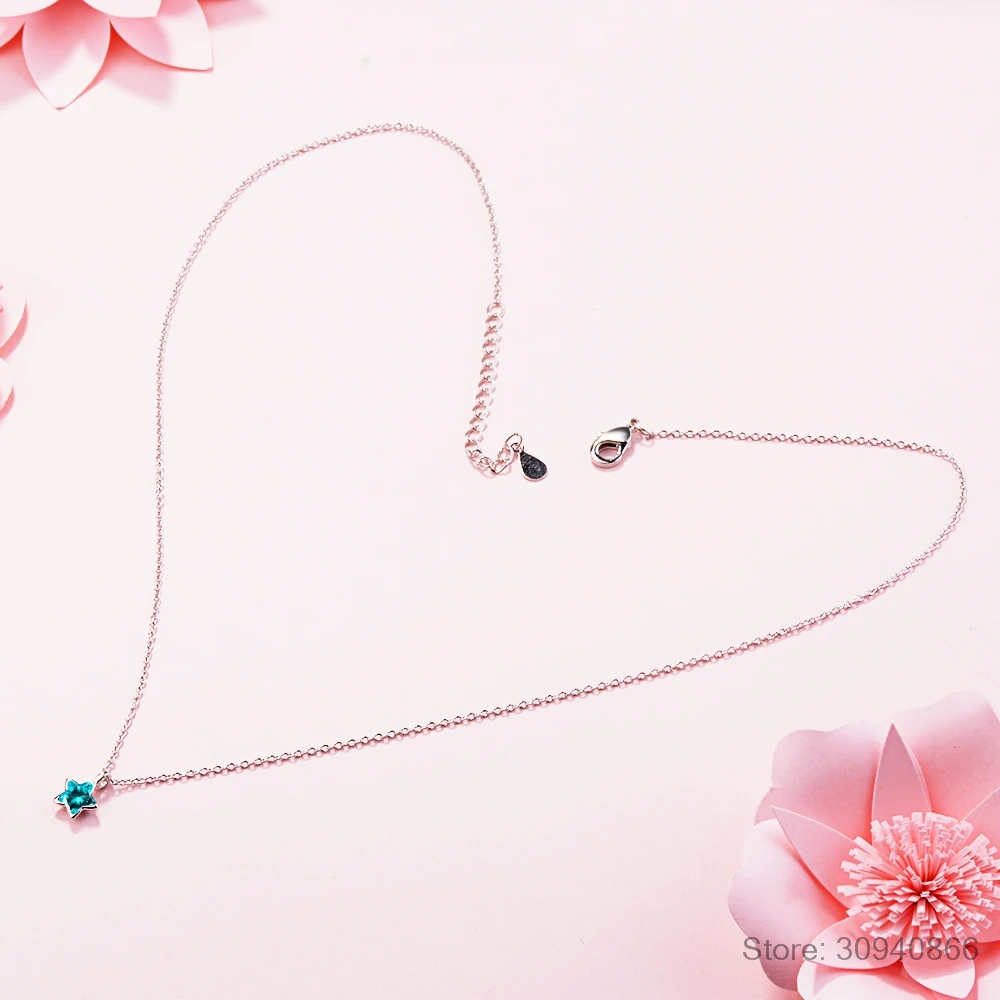 Персонализированные Bijoux 925 пробы Серебряная синяя звезда кристалл колье ожерелья для женщин модные массивные ювелирные изделия колье