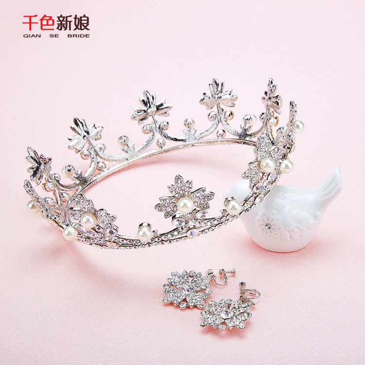 T3 роскошные золотые тиары большой кристалл Для женщин корона + серьги жемчужные