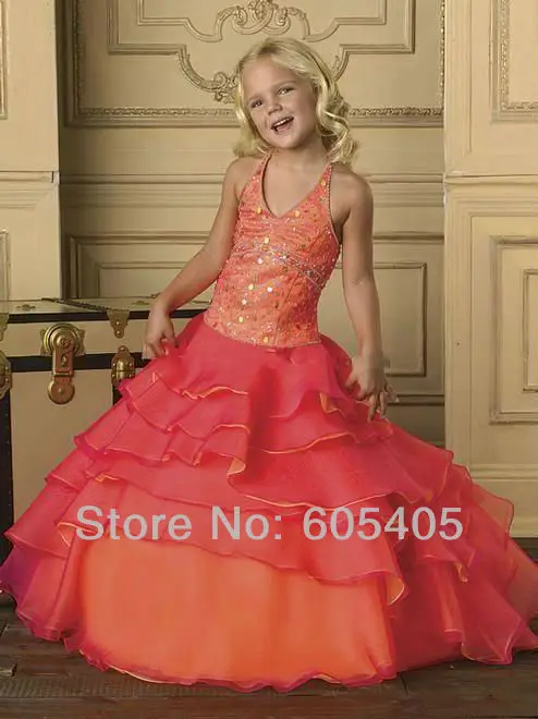 Wholesale-Halter lovely beading luxuriant Pageant Girl's Party infant toddler prom Princess Flower Girl Dresses Gowns | Свадьбы и