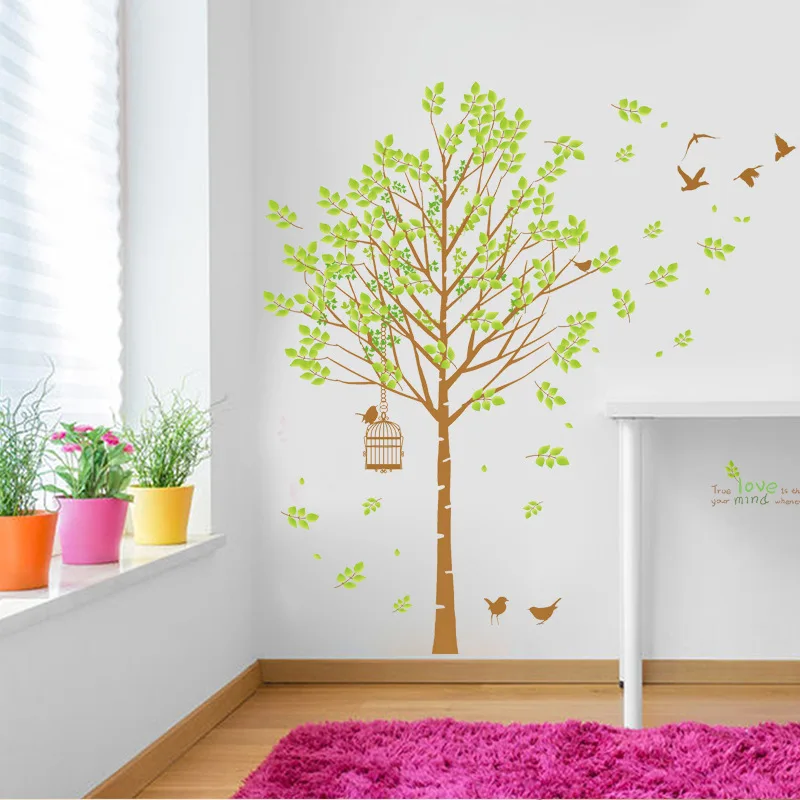 3D Wall Art 103*121cm Family Big Green Tree Birds Vinyl Sticker Living Room Bedroom Decoration Nature Posters Murals | Дом и сад