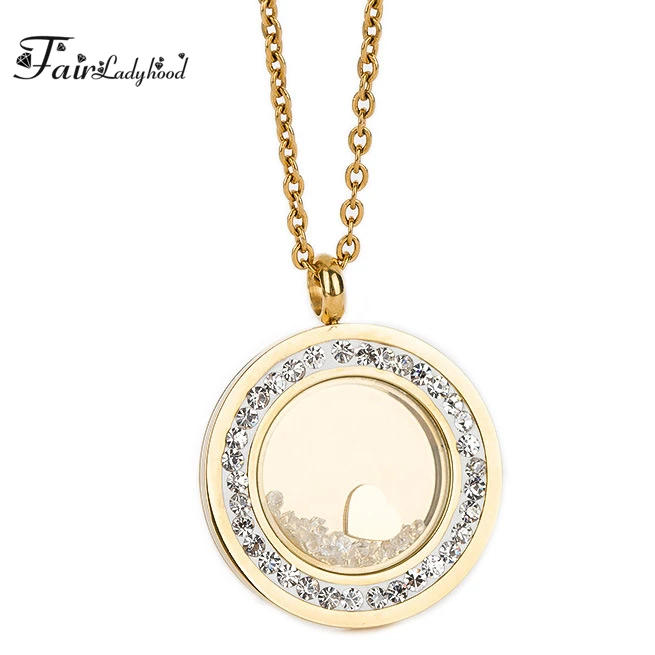 

FairLadyHood 2019 New Fashion Round Pendants Necklace High Quality 316L Stainless Steel Heart Zircon Necklace For Women Gift