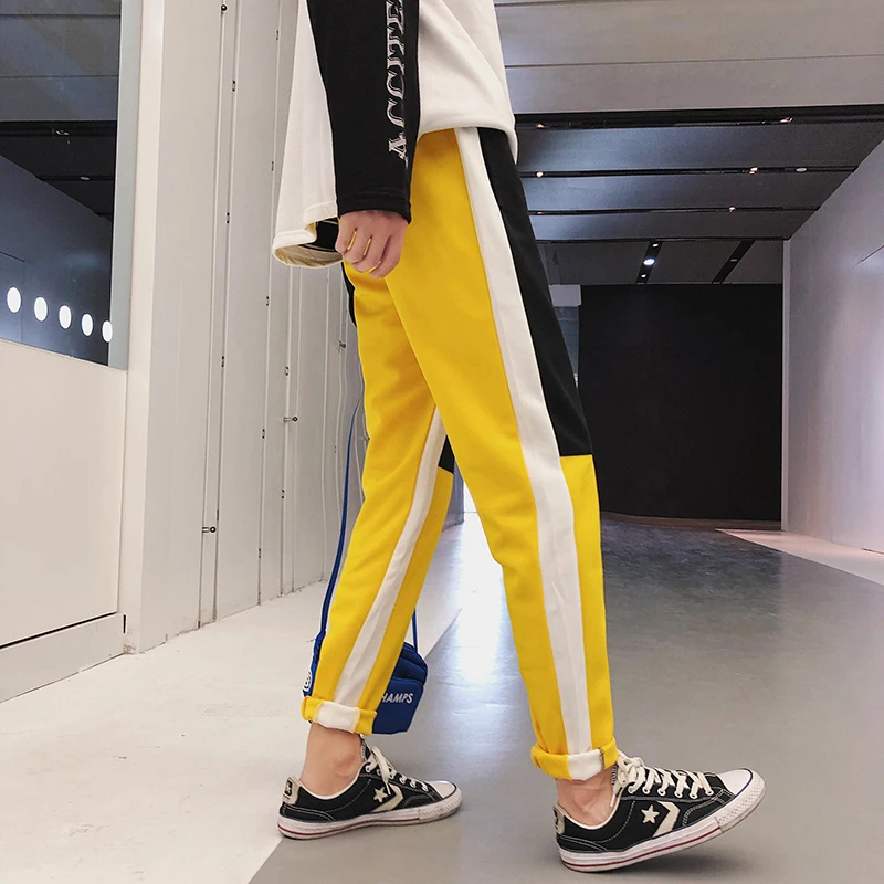 Весна и осень Для мужчин новый хлопок контраст Цвет шить талии брюки