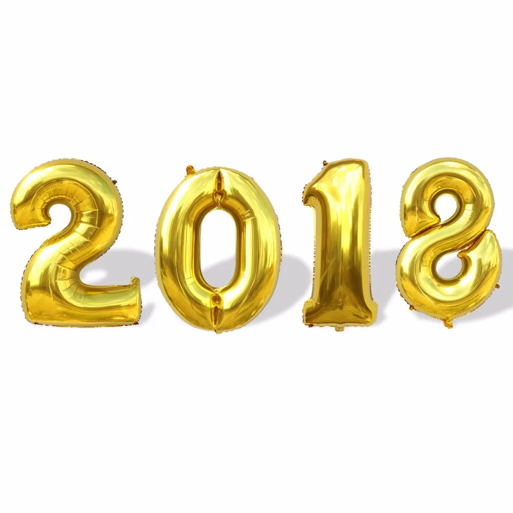 2018 с новым годом фольги Золотой и Серебряный номер шар поплавок воздушные шары