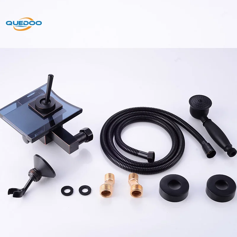 Смеситель для душа квадратный настенный водопад стеклянный носик ванный