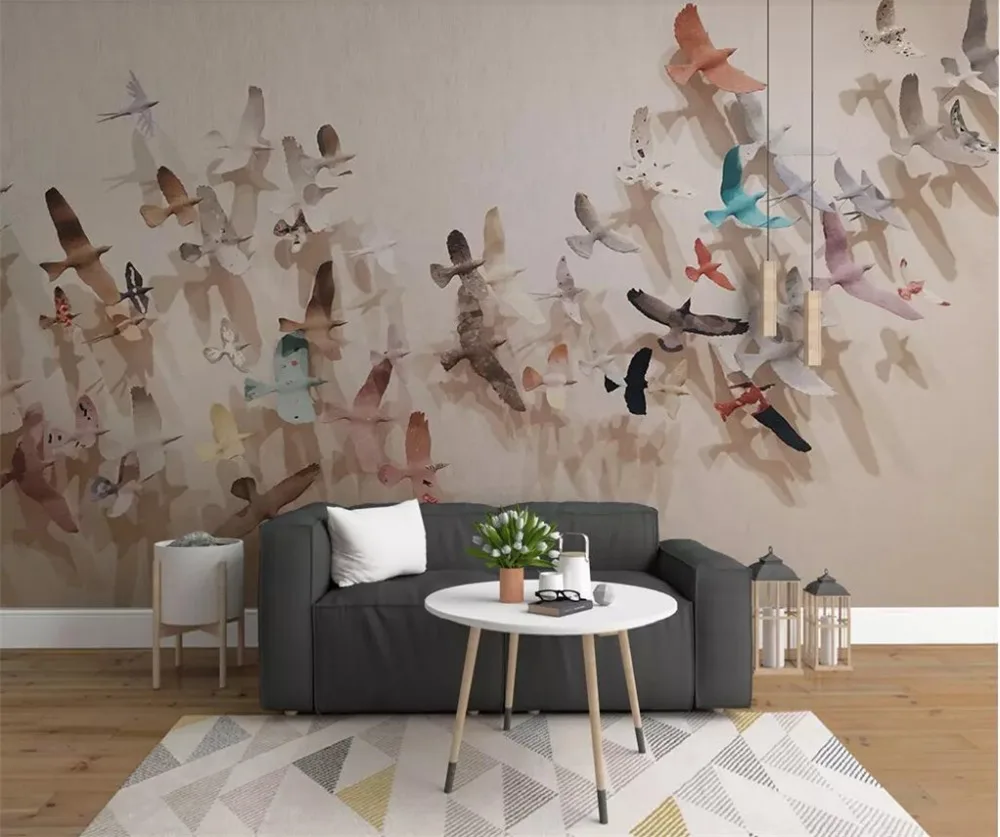 

beibehang Custom wallpaper 3D Photo mural Nordic Modern Simple 3d A flock of birds Background wall paper home decor papier peint