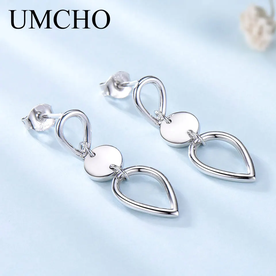 

UMCHO Real 925 Sterling Silver Earrings For Women Silver Water Drop Long Earrings Statement Earrings Wedding Birthday Gift