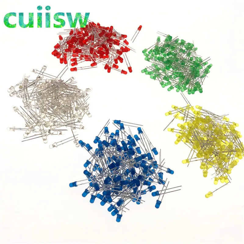 

500Pcs/lot 3MM LED Diode Kit Mixed Color Red Green Yellow Blue White