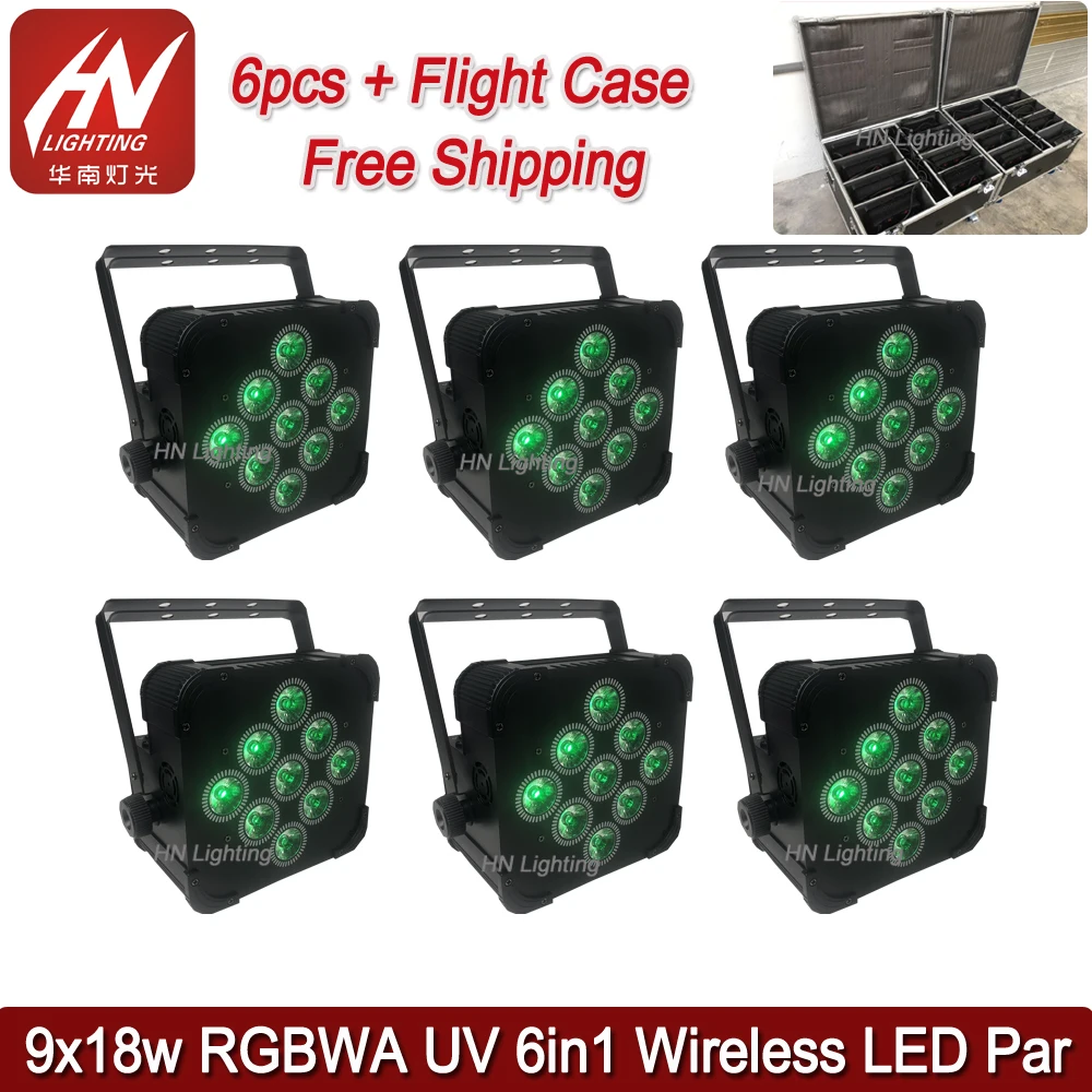6 шт. с чехлом 9x18 вт rgbwa уф пульт дистанционного управления/wifi/dmx uplighting