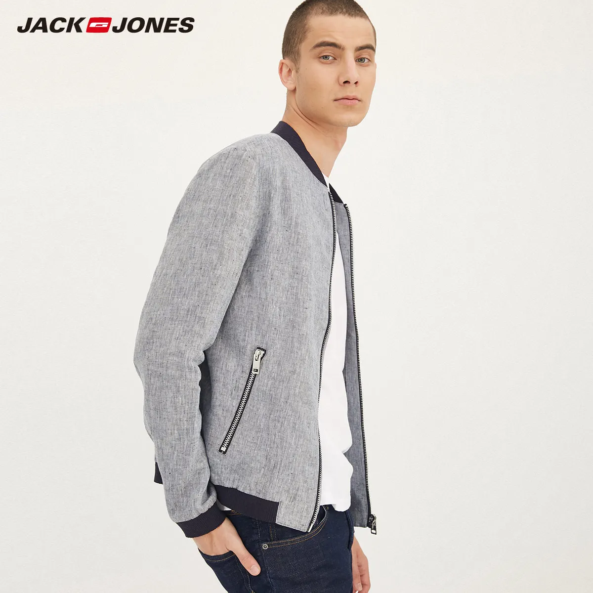 Мужская бейсбольная куртка JackJones из 100% льна с воротником куртка-бомбер верхняя