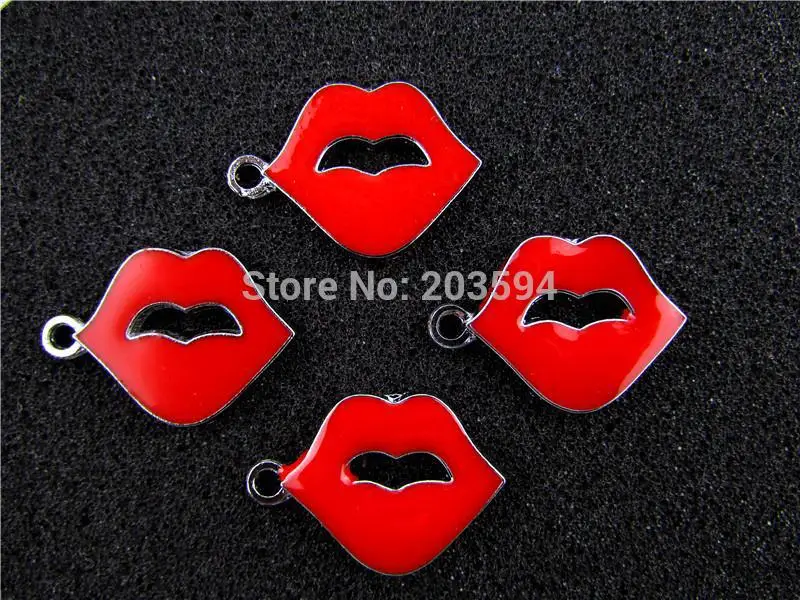 

AE346 Mix Color 20Pcs Alloy Metal Enamel Lip Charms Pendants 25x18mm