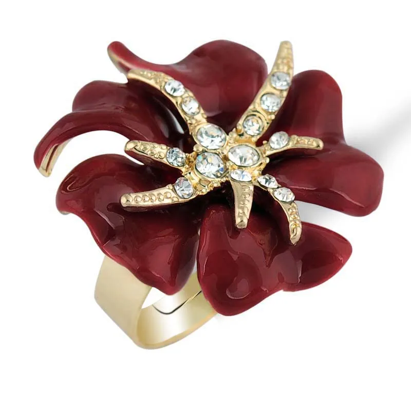 Модное Элегантное женское регулируемое большое розовое красное эмалированное