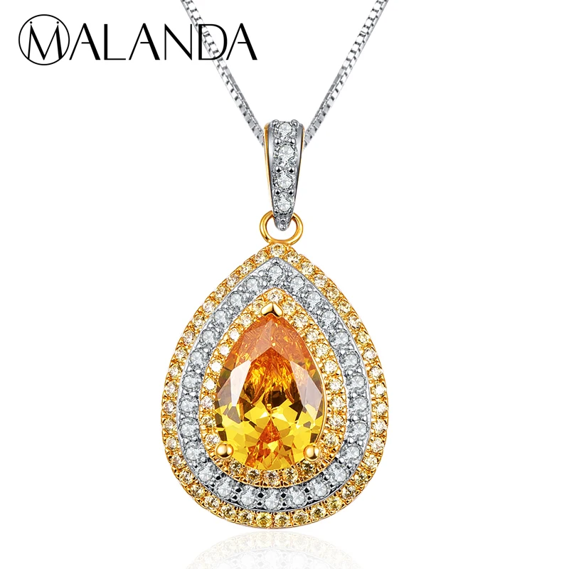 MALANDA Мода желтый циркон Кристалл от Swarovski подвески в форме капель воды ожерелья
