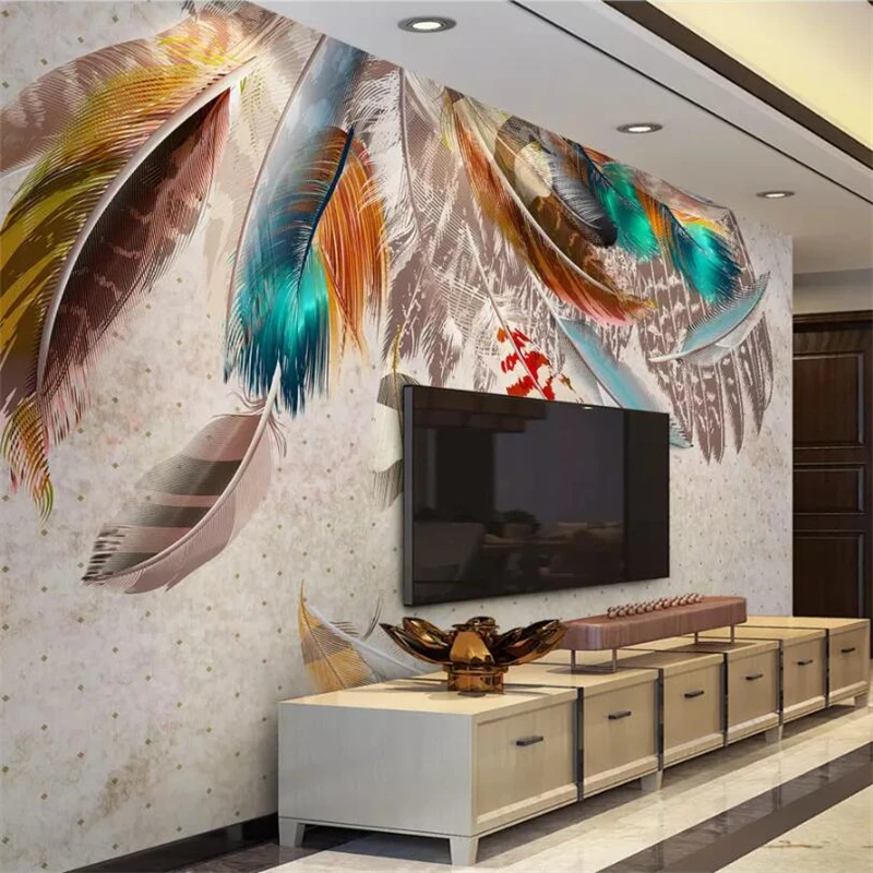 

wellyu papel de parede Custom wallpaper 3d photo murals retro american fashion color feather texture art background wall paper