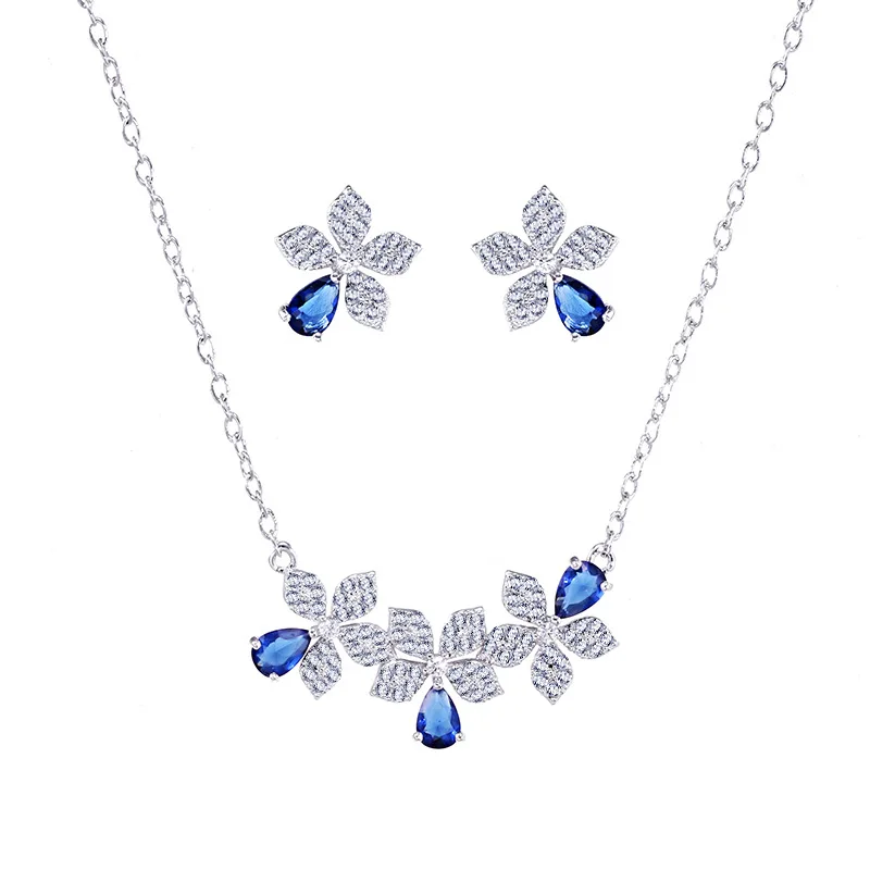 Кубический цирконий кристалл белого золота цвет серьги цветок моды ожерелье